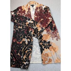 Joan Vass Womens LG Cardigan Open Front Sweater Romantic Floral Flower Power